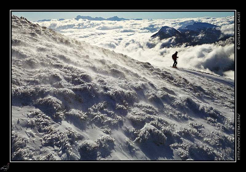 Photo : Fin décembre, le vent soufflait fort sur des pentes dégarnies du Vercors, qu'un skieur essayait désespérément de descendre... 
